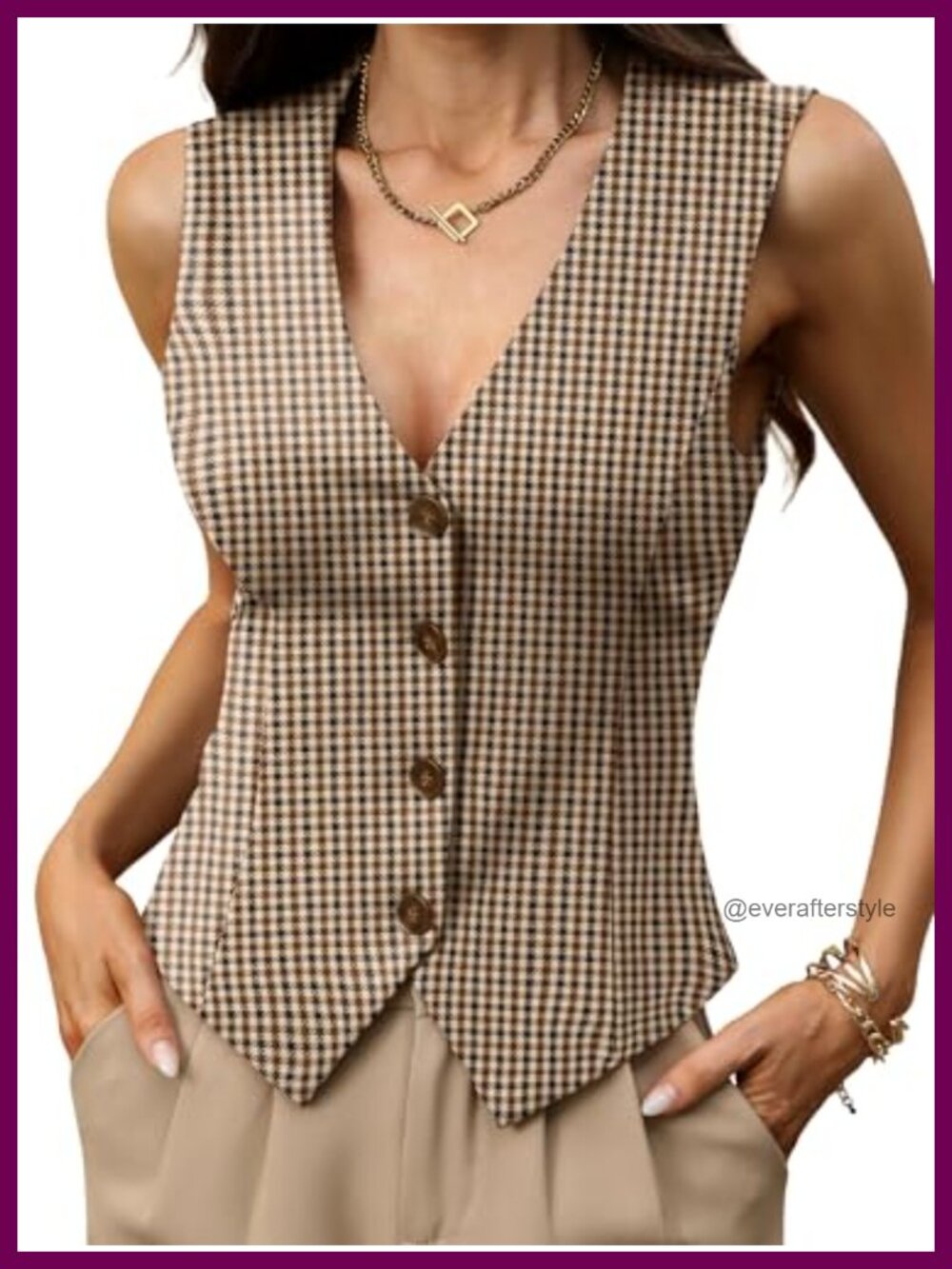 High Stretch Knit Vest Top V-Neck Sleeveless Button Business Casual